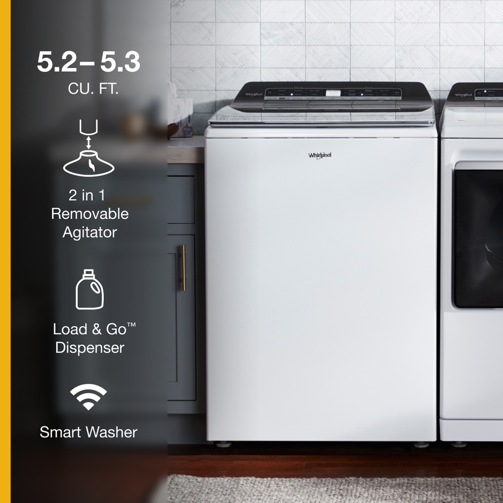 whirlpool smart capable w/load and go 5.3 cu ft high efficiency impeller and agitator smart top load washer (white) energy star whirlpool smart capable w/load and go 5.3 cu ft high efficiency impeller and agitator smart top load washer (white) energy star