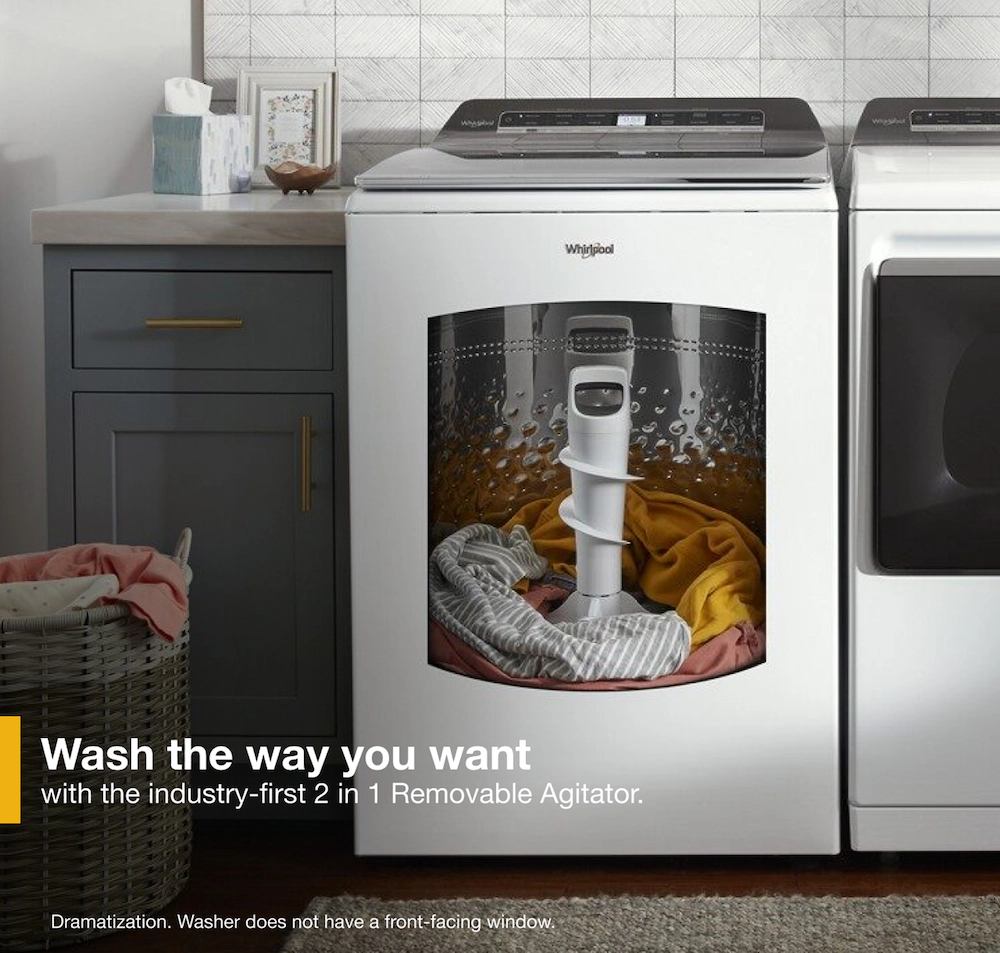 whirlpool smart capable w/load and go 5.3 cu ft high efficiency impeller and agitator smart top load washer (white) energy star whirlpool smart capable w/load and go 5.3 cu ft high efficiency impeller and agitator smart top load washer (white) energy star
