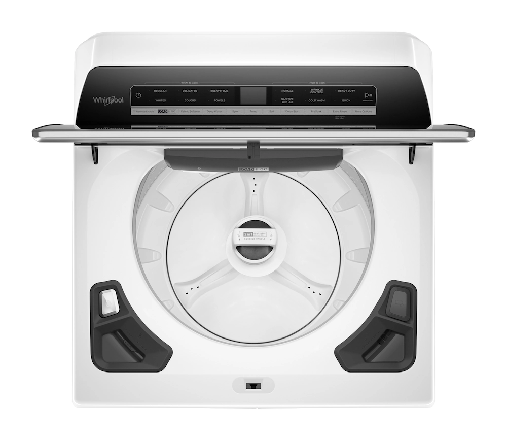 whirlpool smart capable w/load and go 5.3 cu ft high efficiency impeller and agitator smart top load washer (white) energy star whirlpool smart capable w/load and go 5.3 cu ft high efficiency impeller and agitator smart top load washer (white) energy star