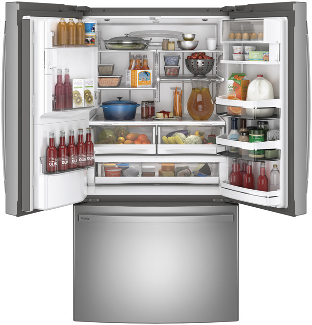 ge profile™ energy star® 27.7 cu. ft. fingerprint resistant french door refrigerator with hands free autofill ge profile™ energy star® 27.7 cu. ft. fingerprint resistant french door refrigerator with hands free autofill